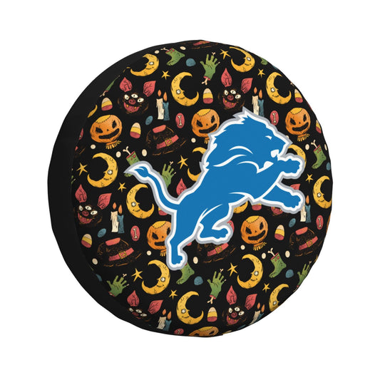 Detroit Lions logo Halloween Pumpkin Moon Print Car Tire Cover Tire Dust Cover