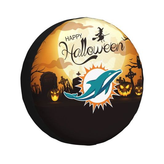 Miami Dolphins Print Halloween background printed tire dust cover car tire cover