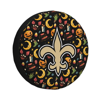 New Orleans Saints logo Halloween Pumpkin Moon Print Car Tire Cover Tire Dust Cover