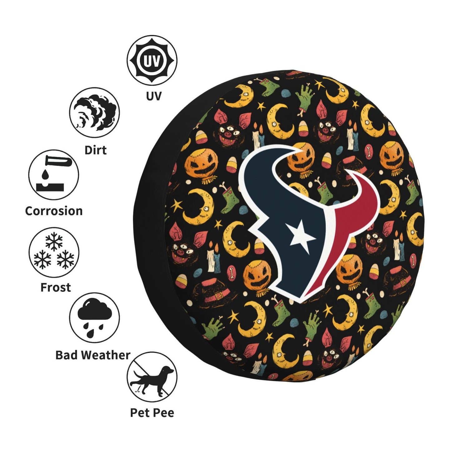 Houston Texans Pumpkin Moon Halloween Printed Car Tire Cover Tire Dust Cover