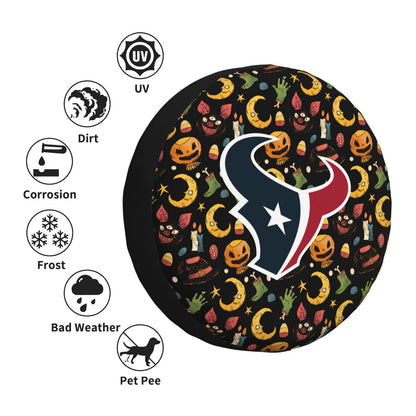 Houston Texans Pumpkin Moon Halloween Printed Car Tire Cover Tire Dust Cover