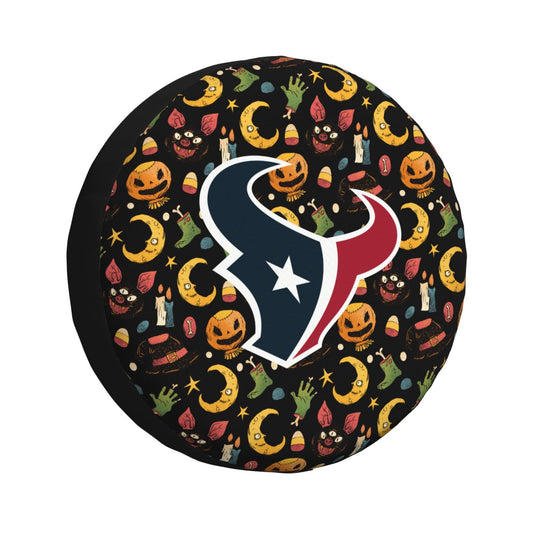 Houston Texans Pumpkin Moon Halloween Printed Car Tire Cover Tire Dust Cover