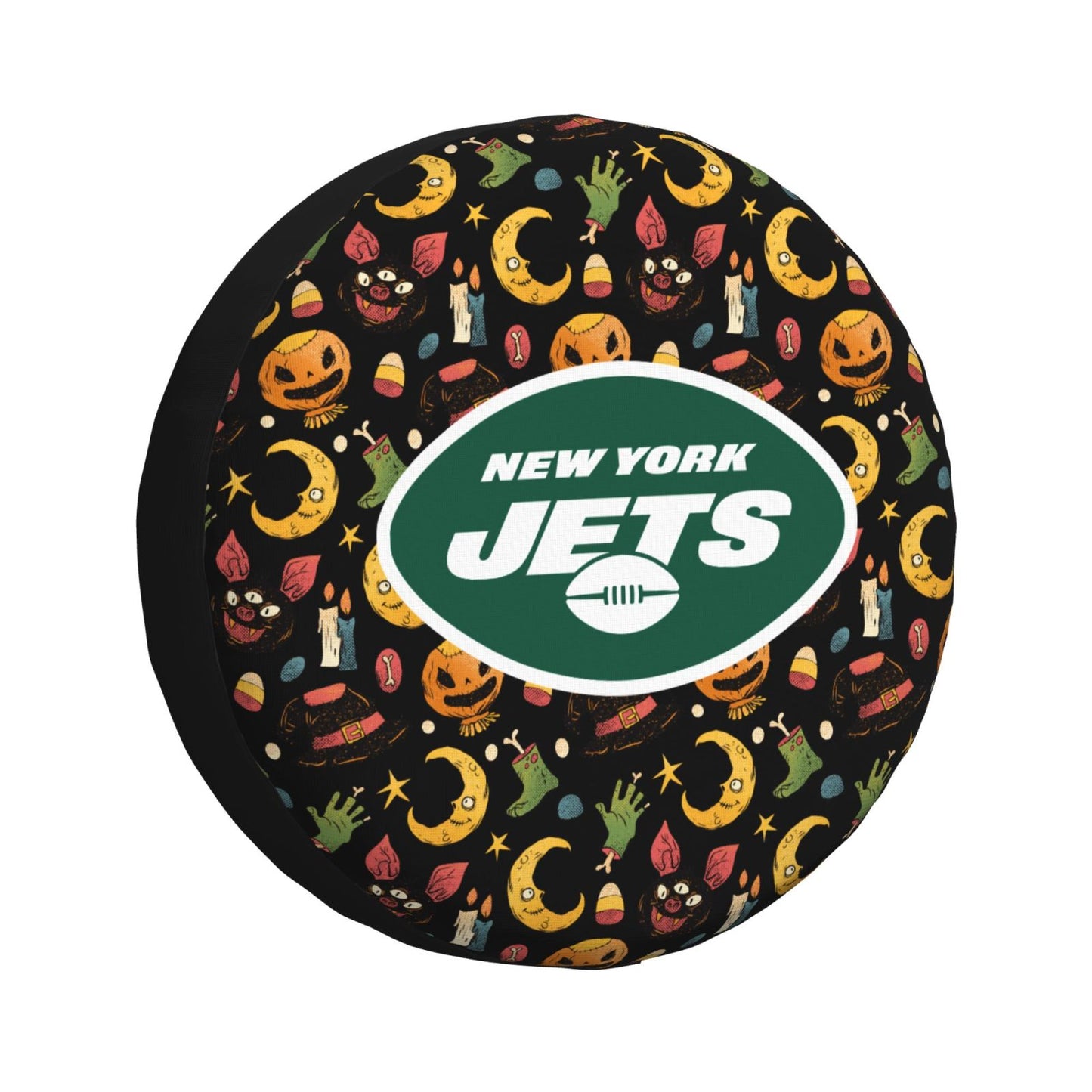New York Jets Pumpkin Moon Halloween Printed Car Tire Cover Tire Dust Cover