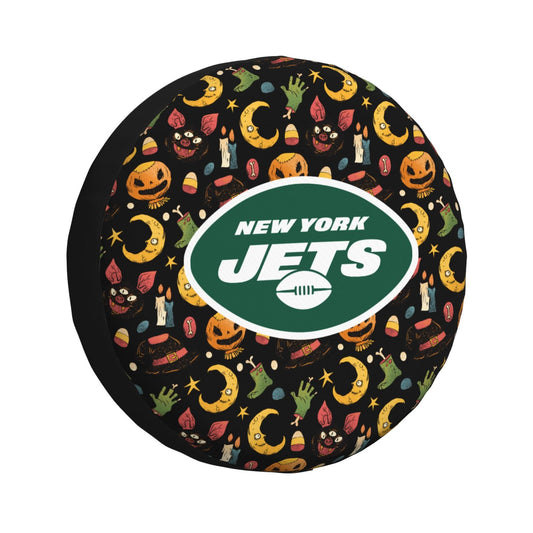 New York Jets Pumpkin Moon Halloween Printed Car Tire Cover Tire Dust Cover
