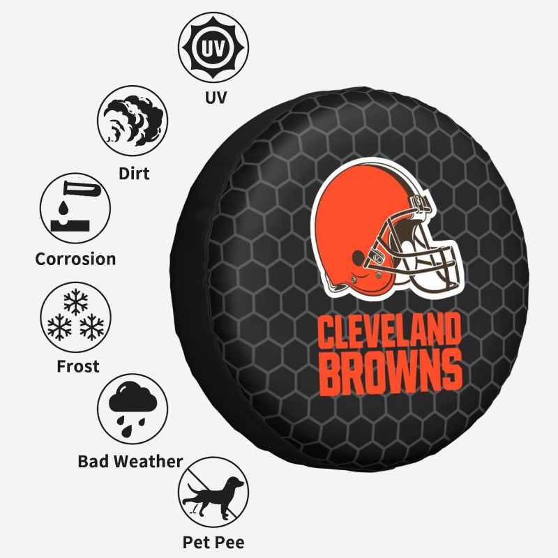 Cleveland Browns Grid printed car tire cover dustproof and waterproof tire cover