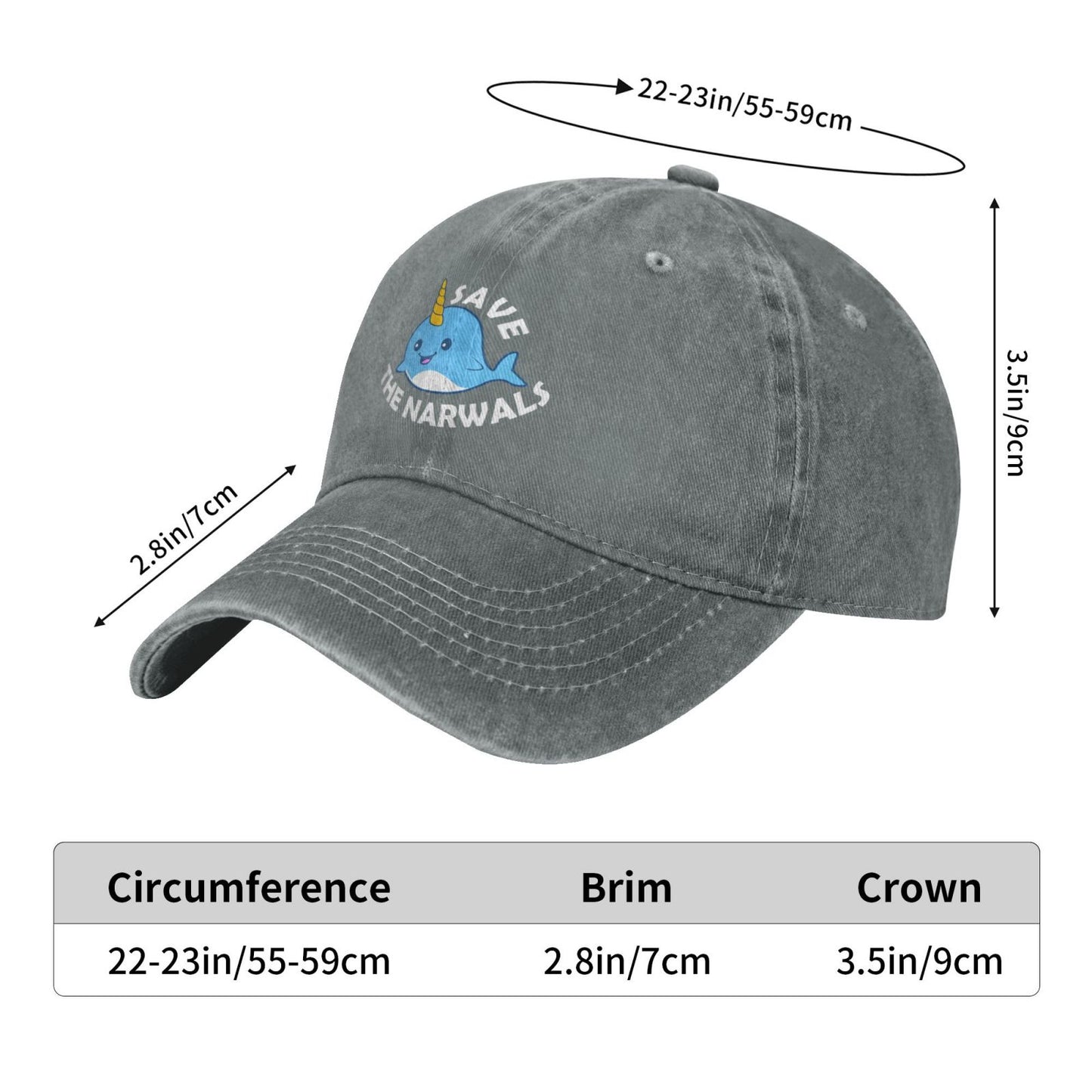 Cute Save The Narwhals Printed unisex baseball cap adjustable cap outdoor sun hats trucker hat