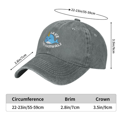 Cute Save The Narwhals Printed unisex baseball cap adjustable cap outdoor sun hats trucker hat