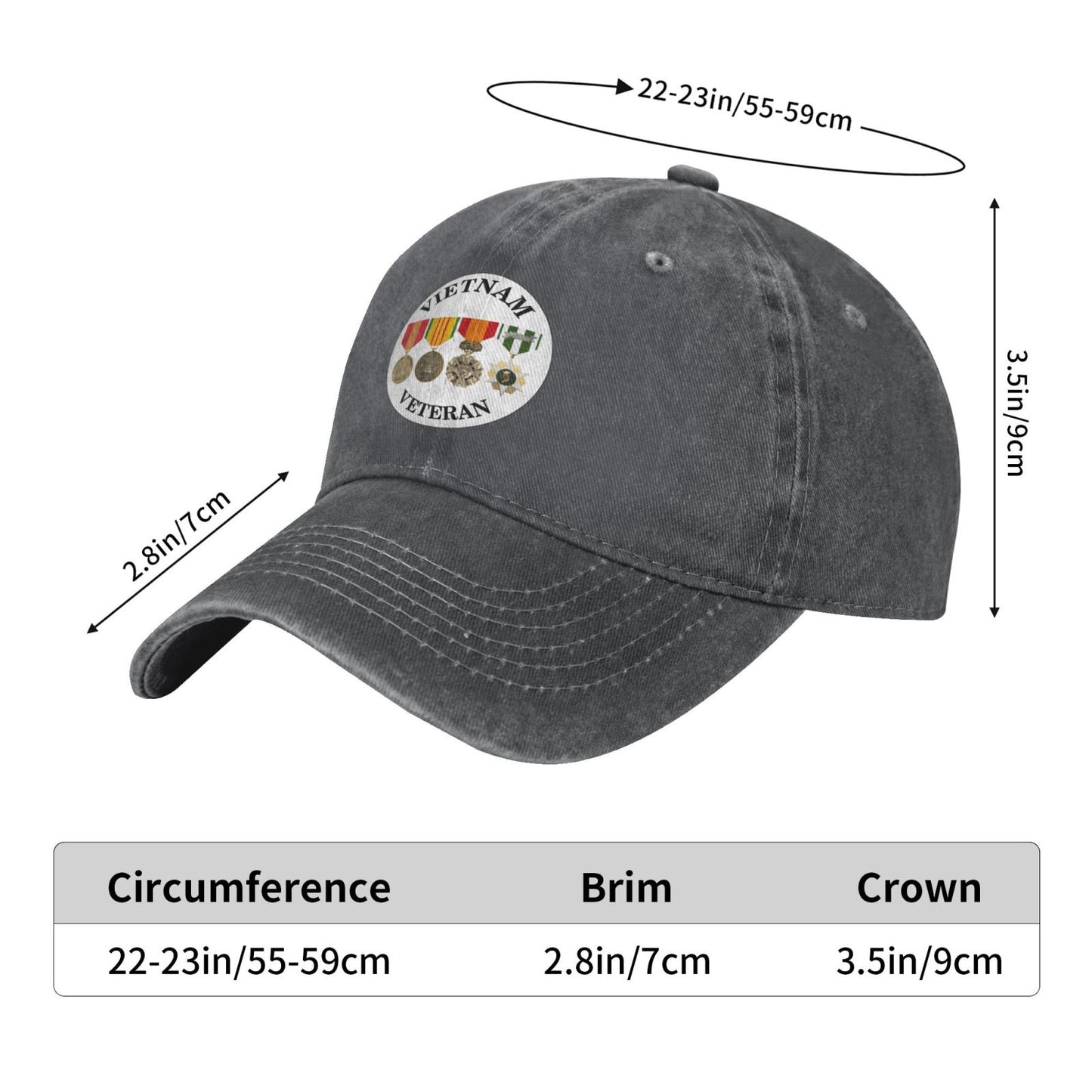 Army Vietnam Veteran Medals Printed unisex baseball cap adjustable cap outdoor sun hats trucker hat
