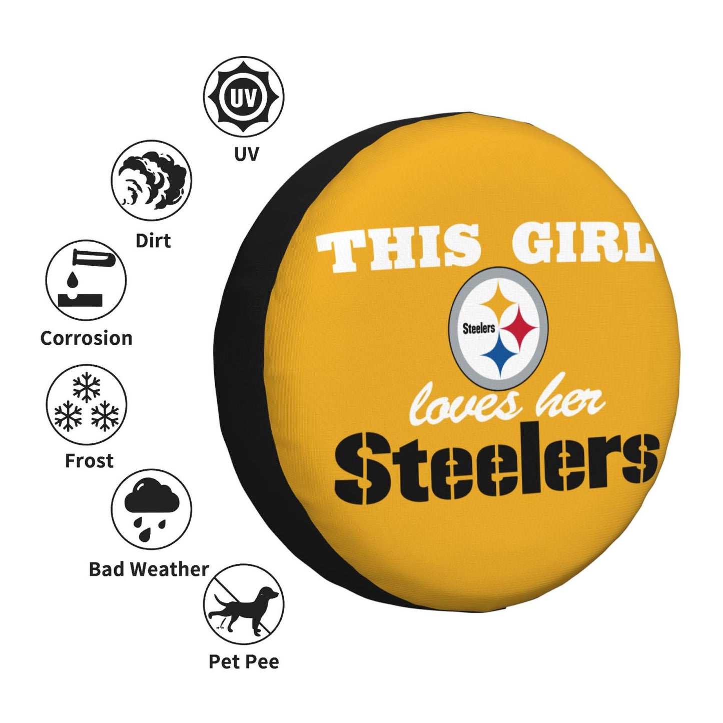 Pittsburgh Steelers Printing wheel dust cover Solid color background car tire cover