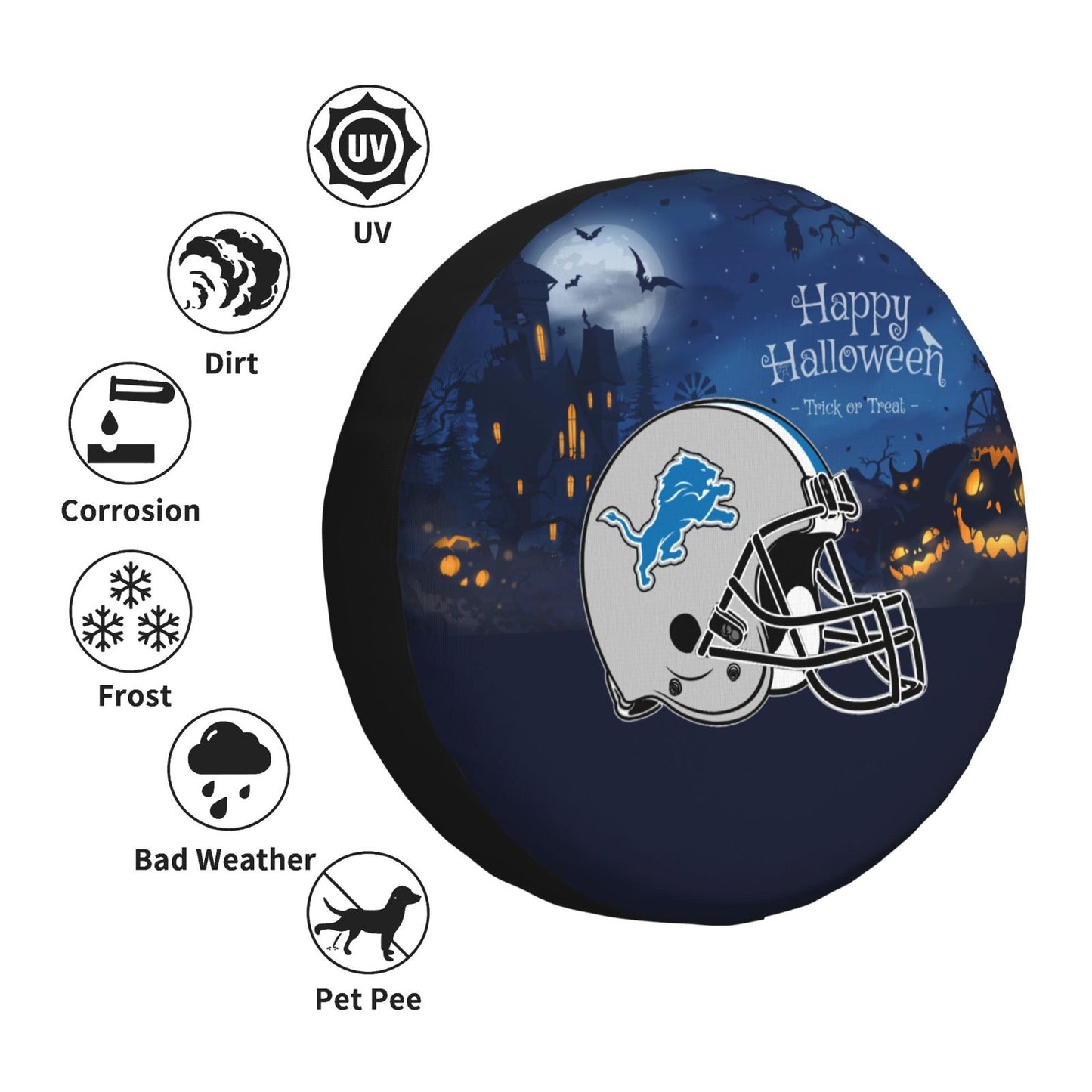 Detroit Lions printed car tire cover Happy Halloween printed tire dust cover