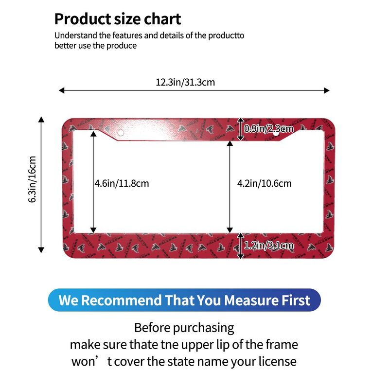 Atlanta Falcons Print front rear license plate holder circular hole license plate holder (one pair)