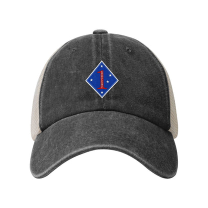 US 1st Marine Division SSI Printed unisex baseball cap adjustable grid baseball cap veteran gift
