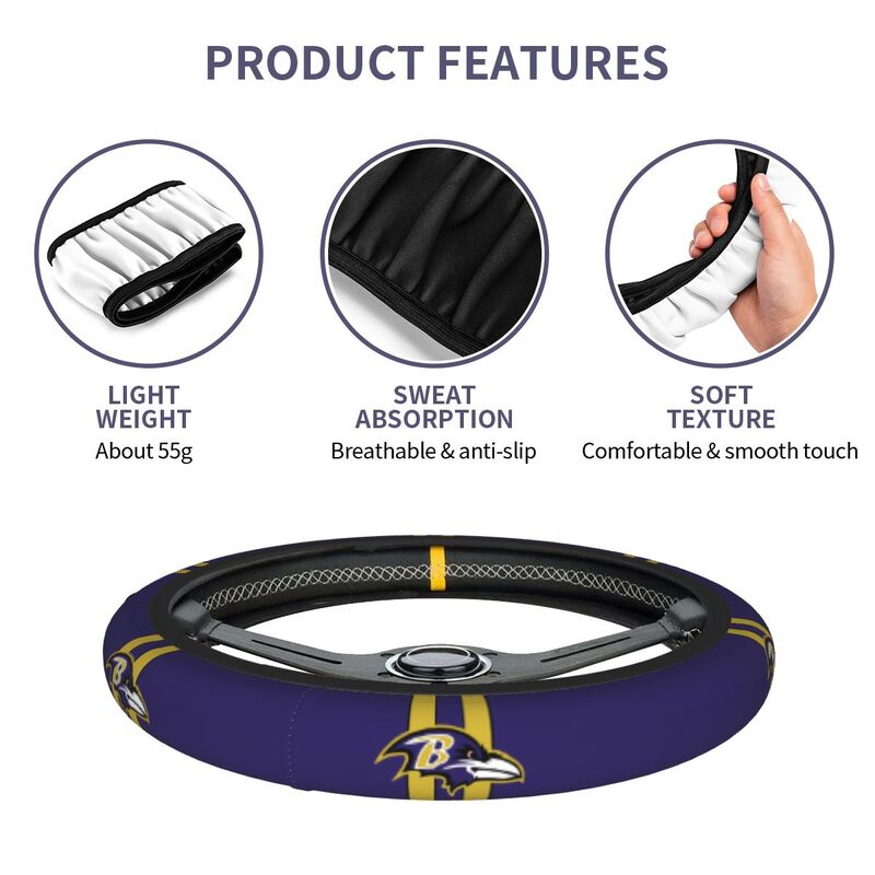 Baltimore Ravens Printed breathable elastic steering wheel cover