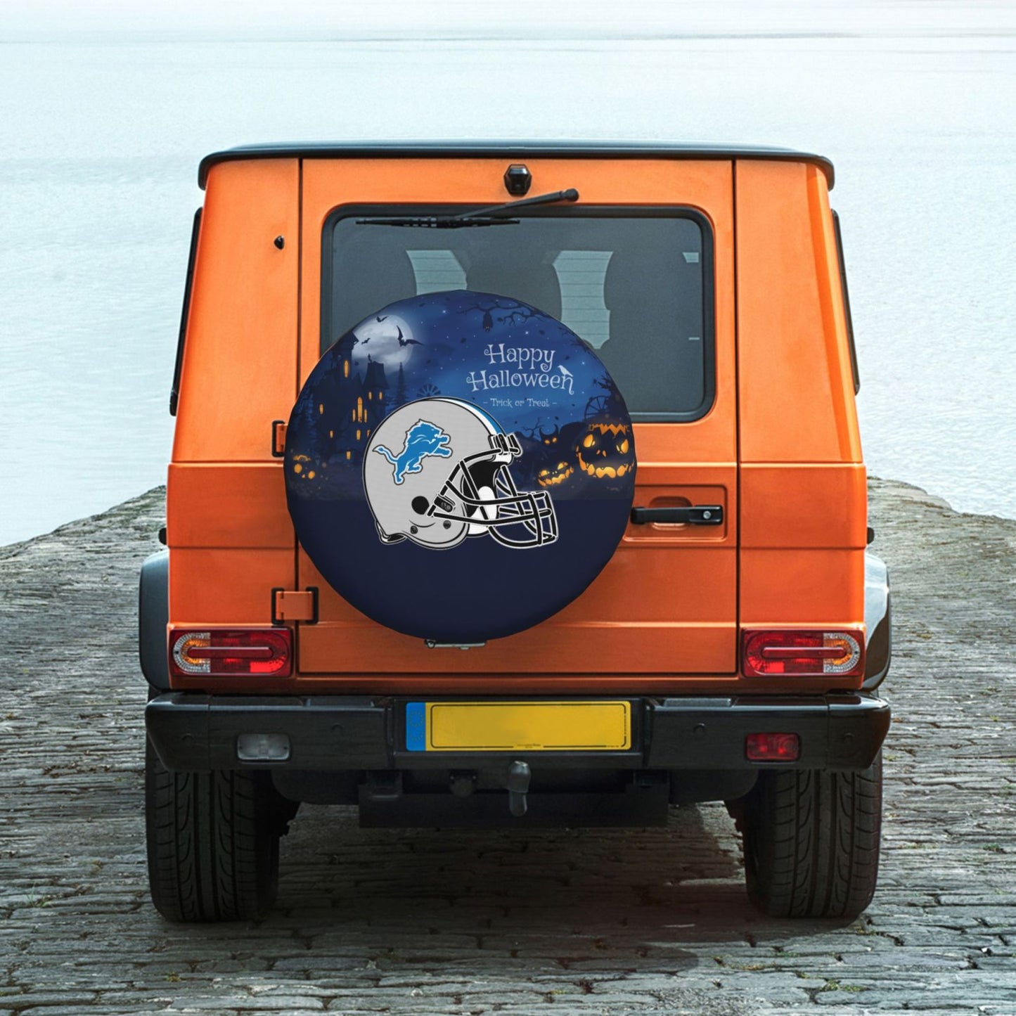 Detroit Lions printed car tire cover Happy Halloween printed tire dust cover