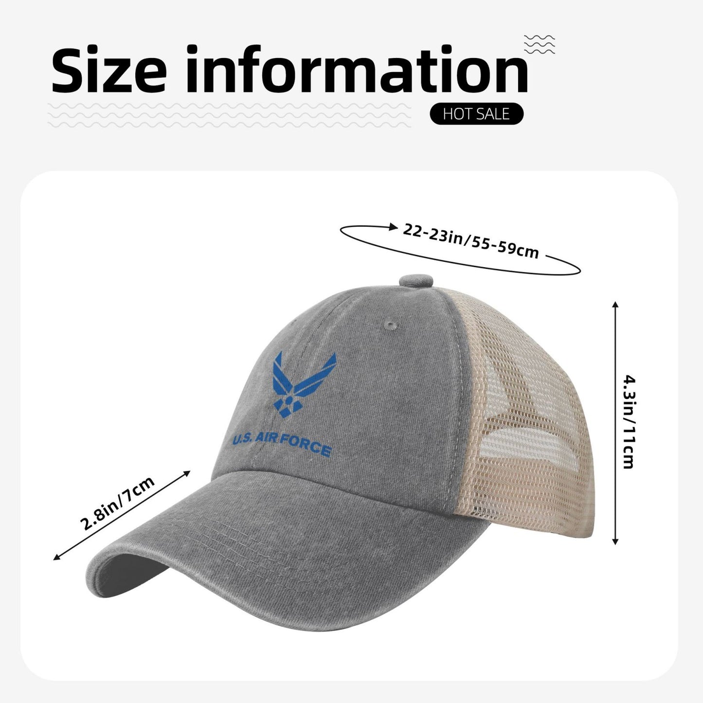 United States Air Force Printed unisex baseball cap adjustable grid baseball cap veteran gift