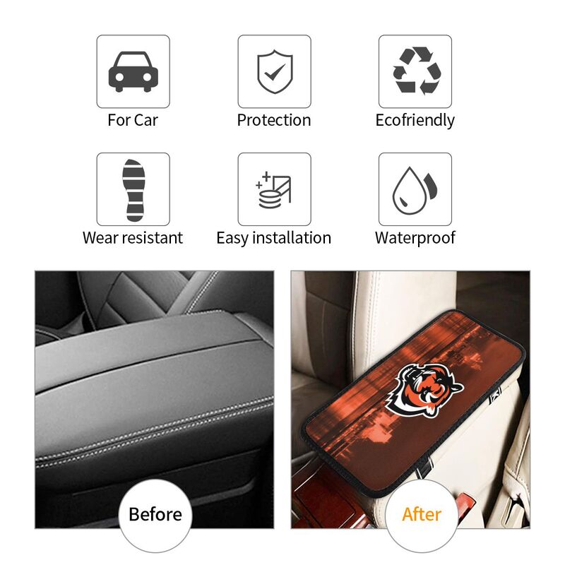 Car armrest box pad Cincinnati Bengals 1 Printed center armrest box pad protective pad