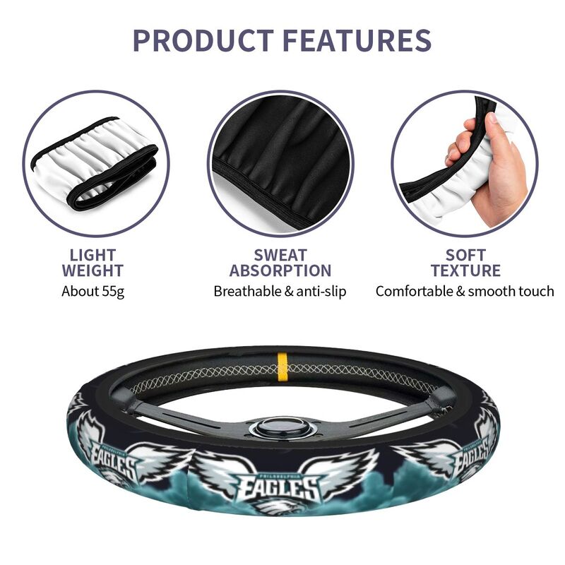 Philadelphia Eagles 2 Printed elastic steering wheel cover car steering wheel protective cover