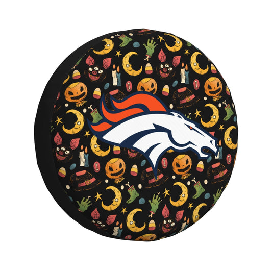 Denver Broncos logo Halloween Pumpkin Moon Print Car Tire Cover Tire Dust Cover