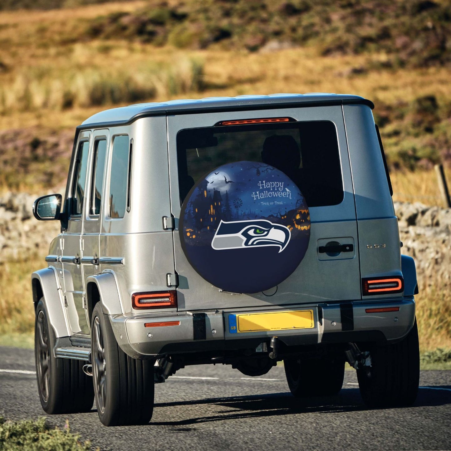 Seattle Seahawks printed car tire cover Happy Halloween printed tire dust cover