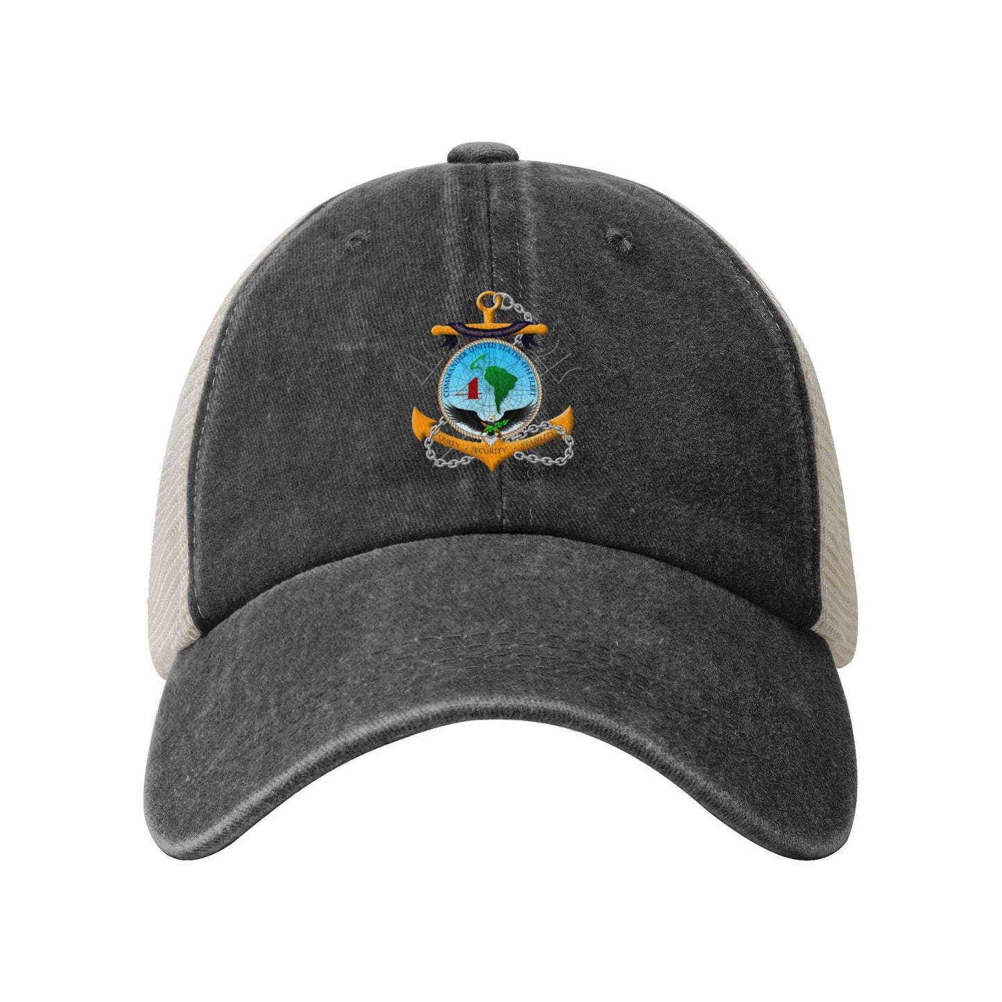 U.S. Fourth Fleet Badge Printed unisex baseball cap adjustable grid baseball cap veteran gift