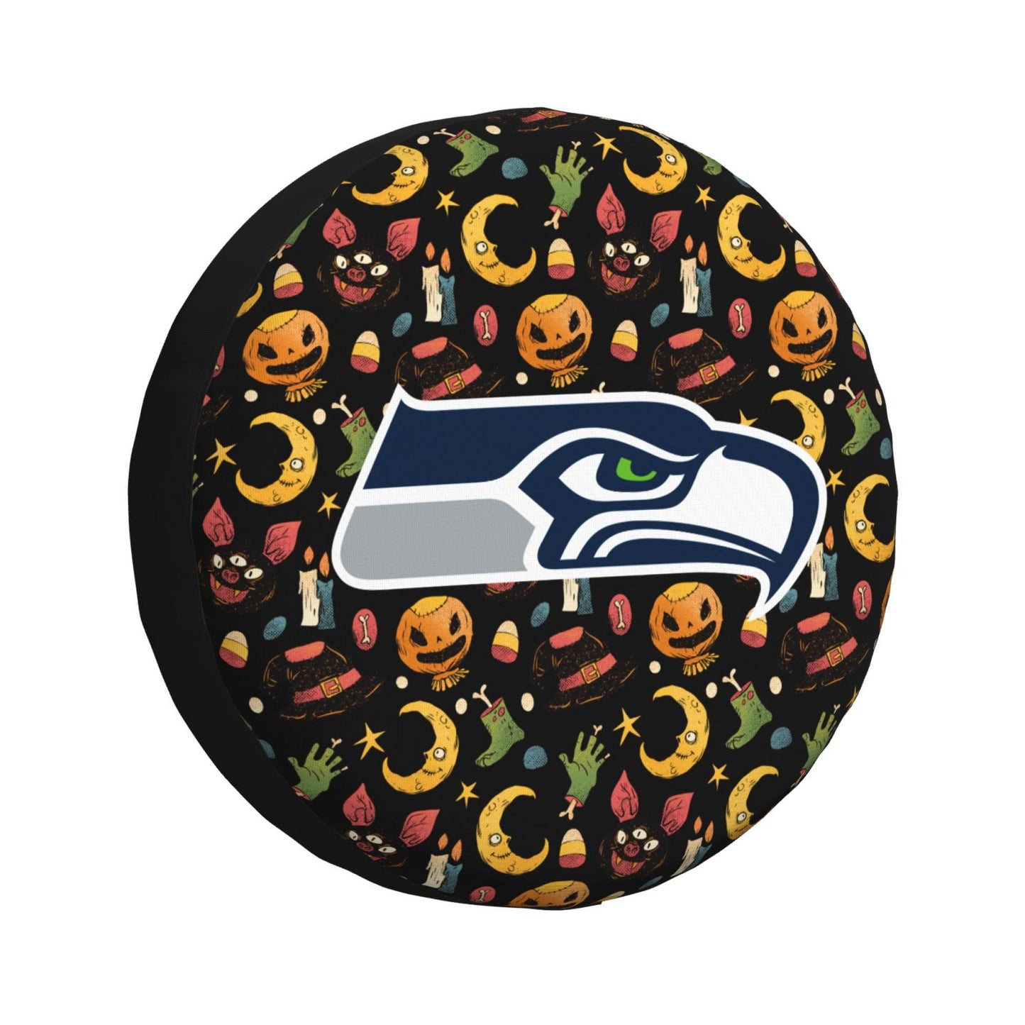 Seattle seahawks logo Halloween Pumpkin Moon Print Car Tire Cover Tire Dust Cover