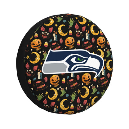 Seattle seahawks logo Halloween Pumpkin Moon Print Car Tire Cover Tire Dust Cover