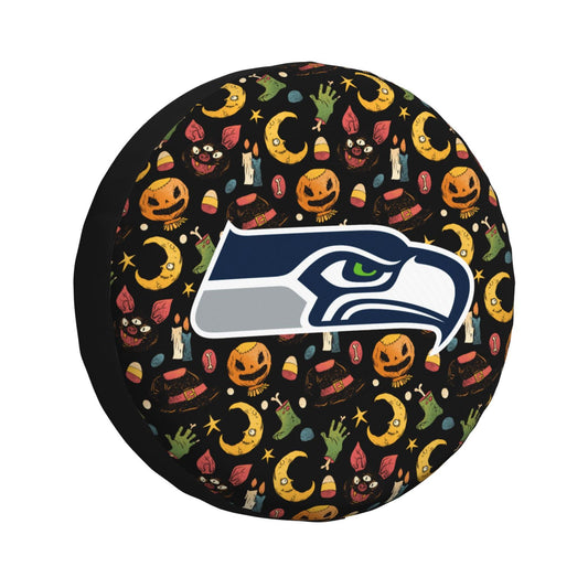 Seattle seahawks logo Halloween Pumpkin Moon Print Car Tire Cover Tire Dust Cover