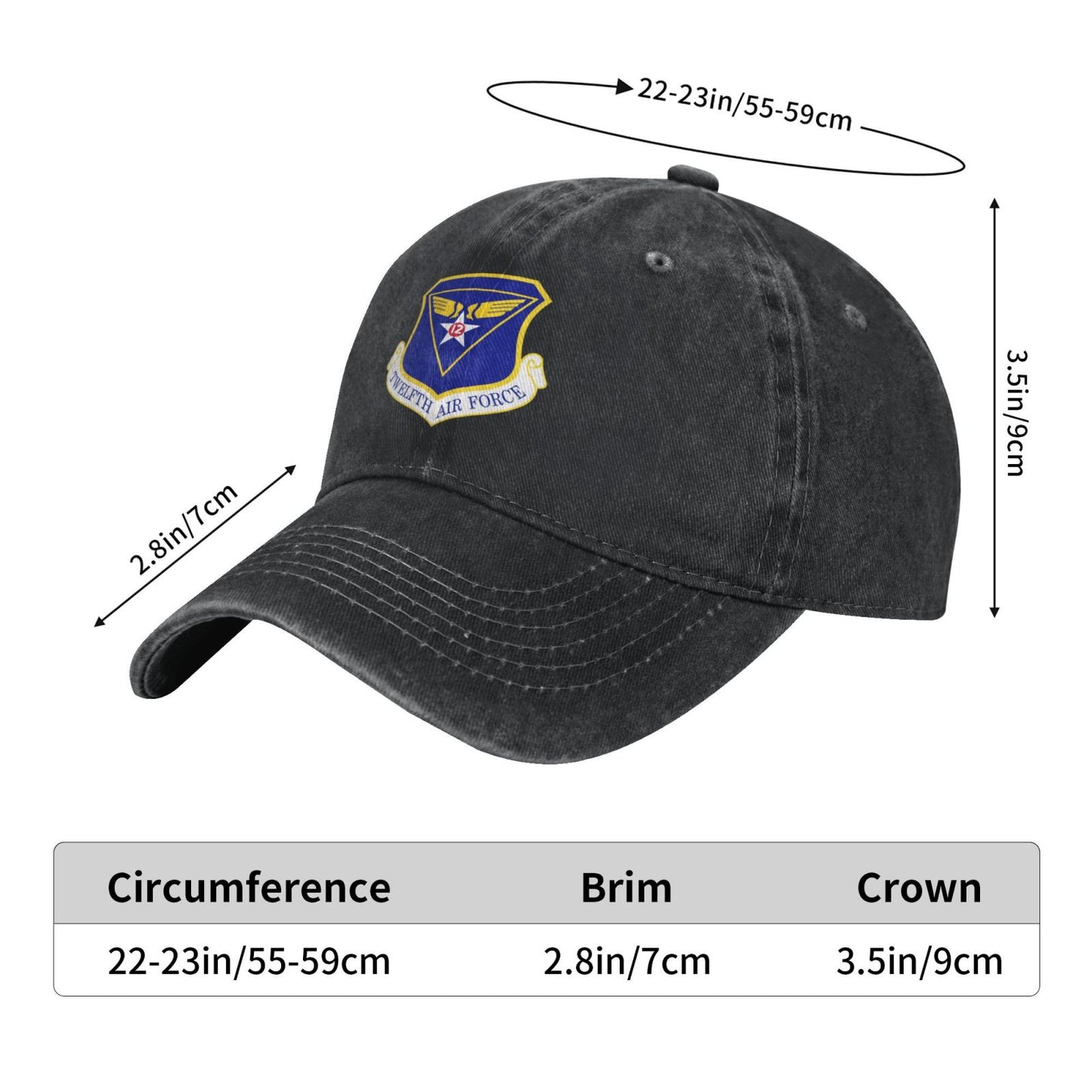 Twelfth Air Force-Emblem Printed unisex baseball cap adjustable cap veteran gift