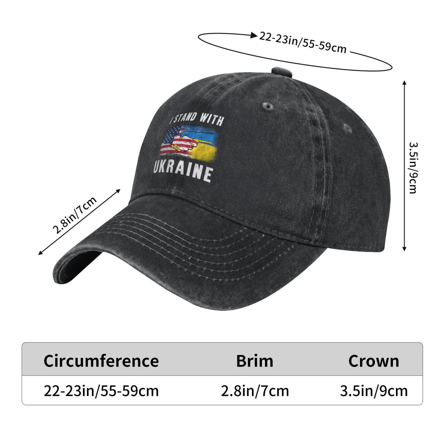 I Stand With Ukraine Ukrainian Flag Support Printed unisex baseball cap adjustable cap outdoor trucker hat veterans Gifts