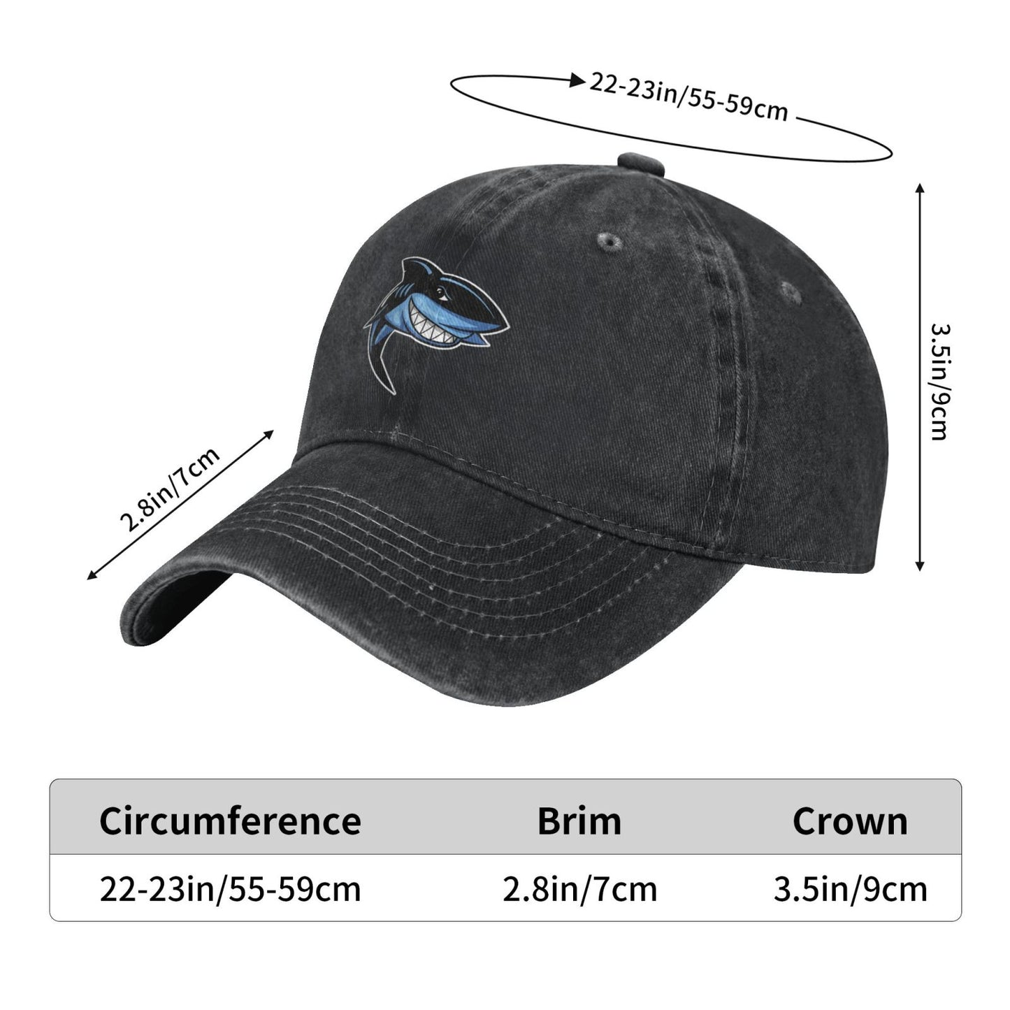Evil Blue And Black Cartoon Shark Printed unisex baseball cap adjustable cap outdoor sun hats trucker hat