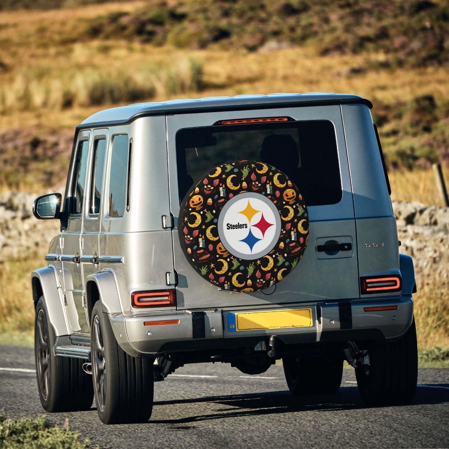 Pittsburgh Steelers Pumpkin Moon Halloween Printed Car Tire Cover Tire Dust Cover