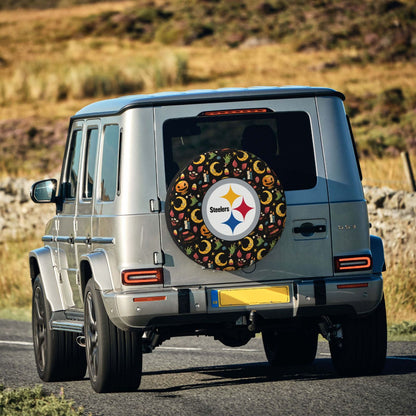 Pittsburgh Steelers Pumpkin Moon Halloween Printed Car Tire Cover Tire Dust Cover