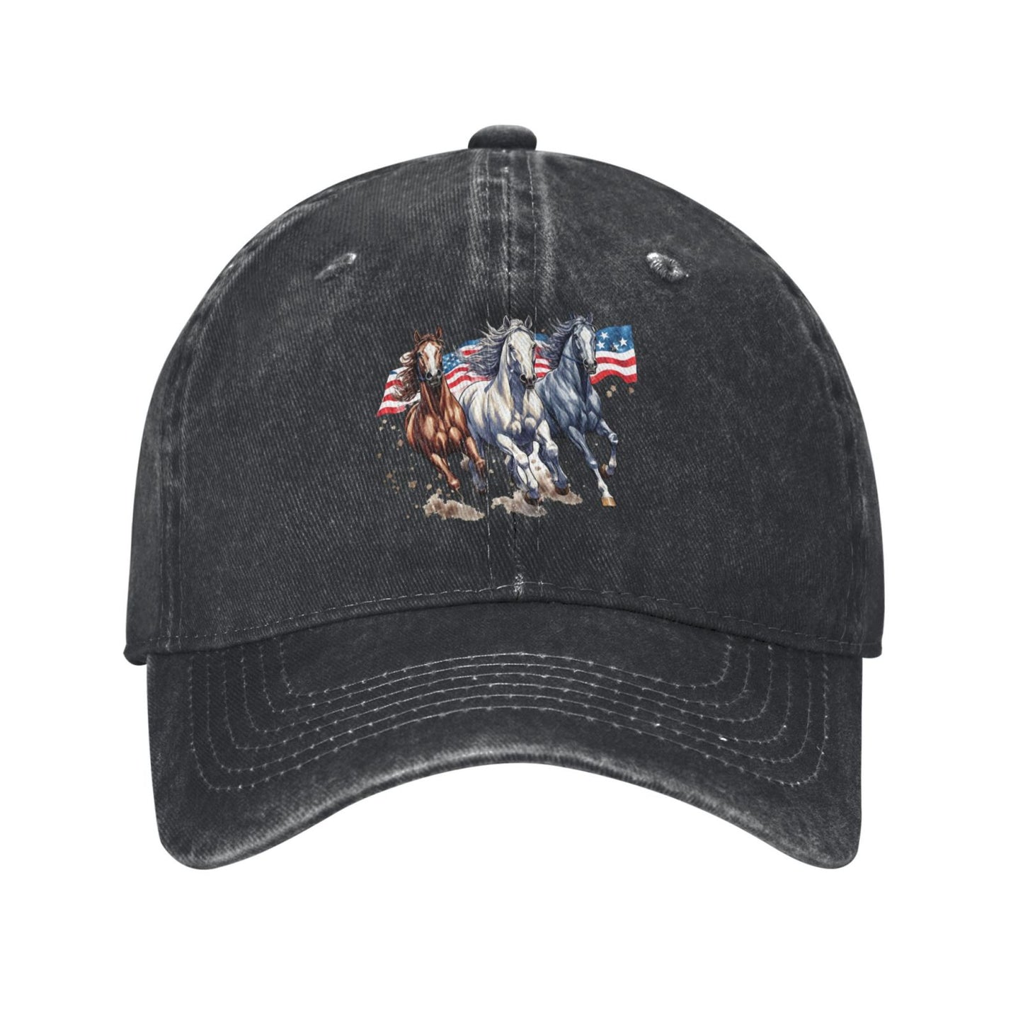 American Flag& Horses Print Printed unisex baseball cap adjustable cap outdoor sun hats trucker hat