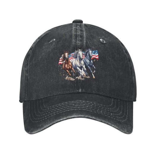 American Flag& Horses Print Printed unisex baseball cap adjustable cap outdoor sun hats trucker hat