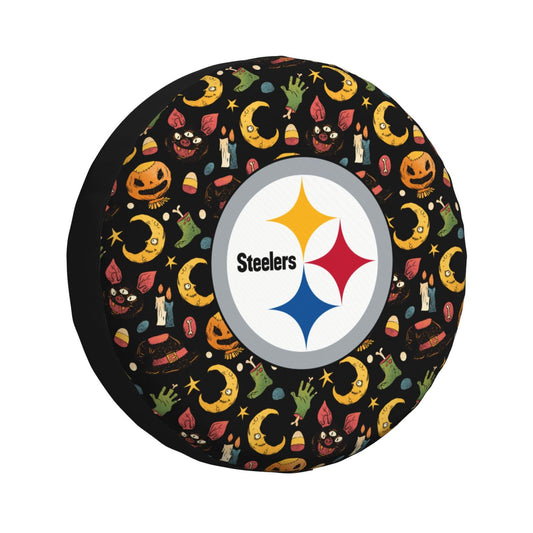Pittsburgh Steelers Pumpkin Moon Halloween Printed Car Tire Cover Tire Dust Cover