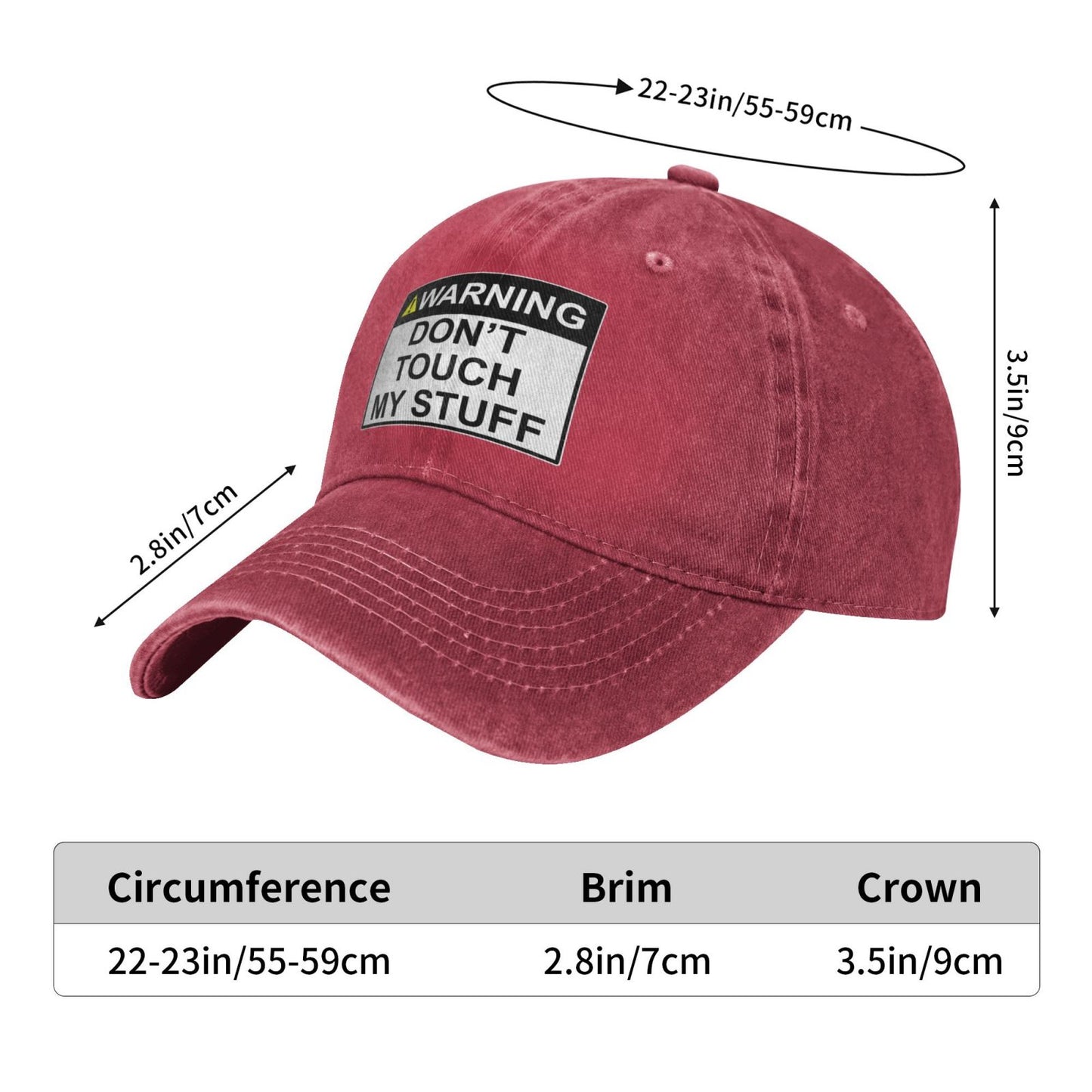 Warning Sign Don't Touch My Stuff Printed unisex baseball cap adjustable cap outdoor sun hats trucker hat