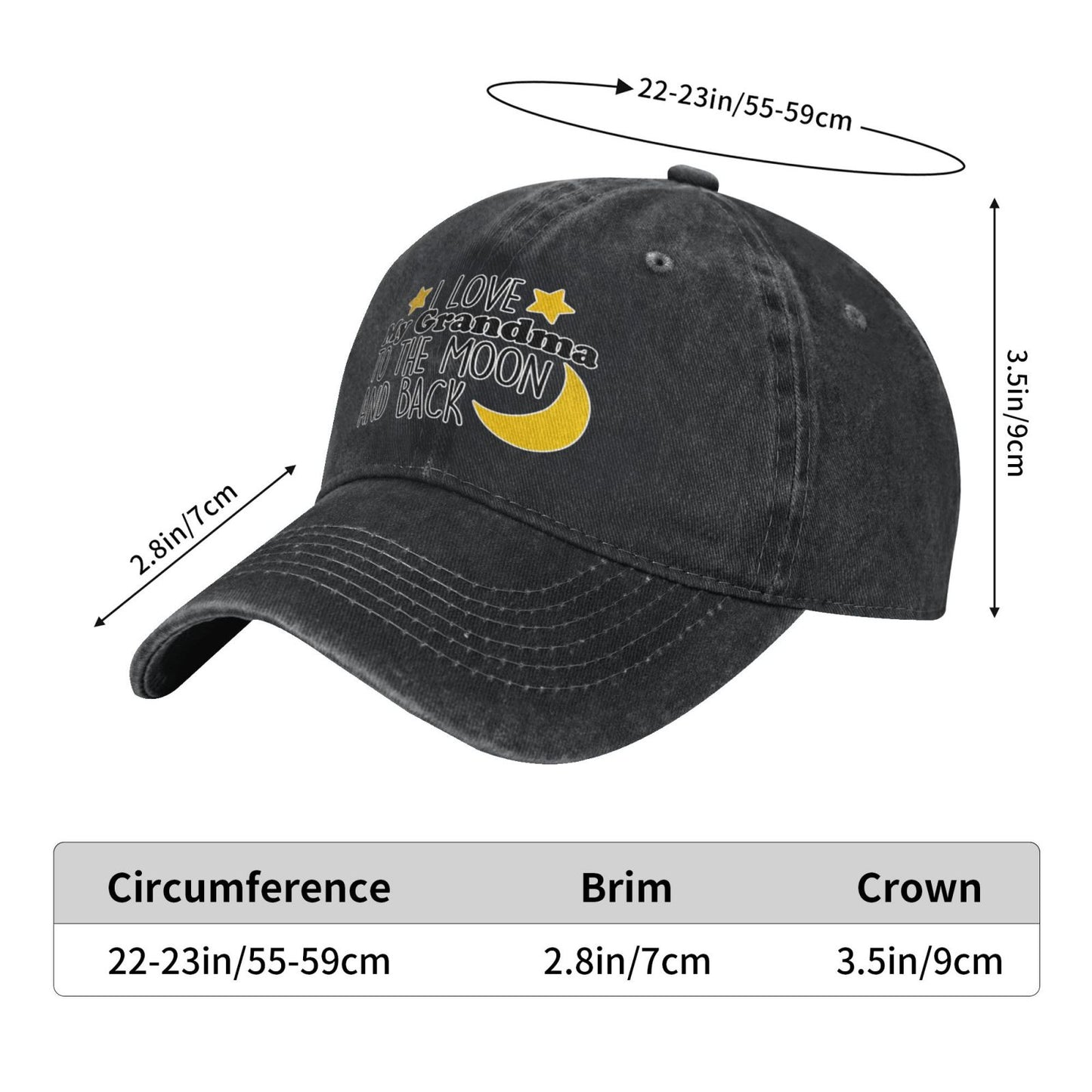 Love My Grandma TO THE MOON AND BACK Printed unisex baseball cap adjustable cap outdoor hats trucker gift hat