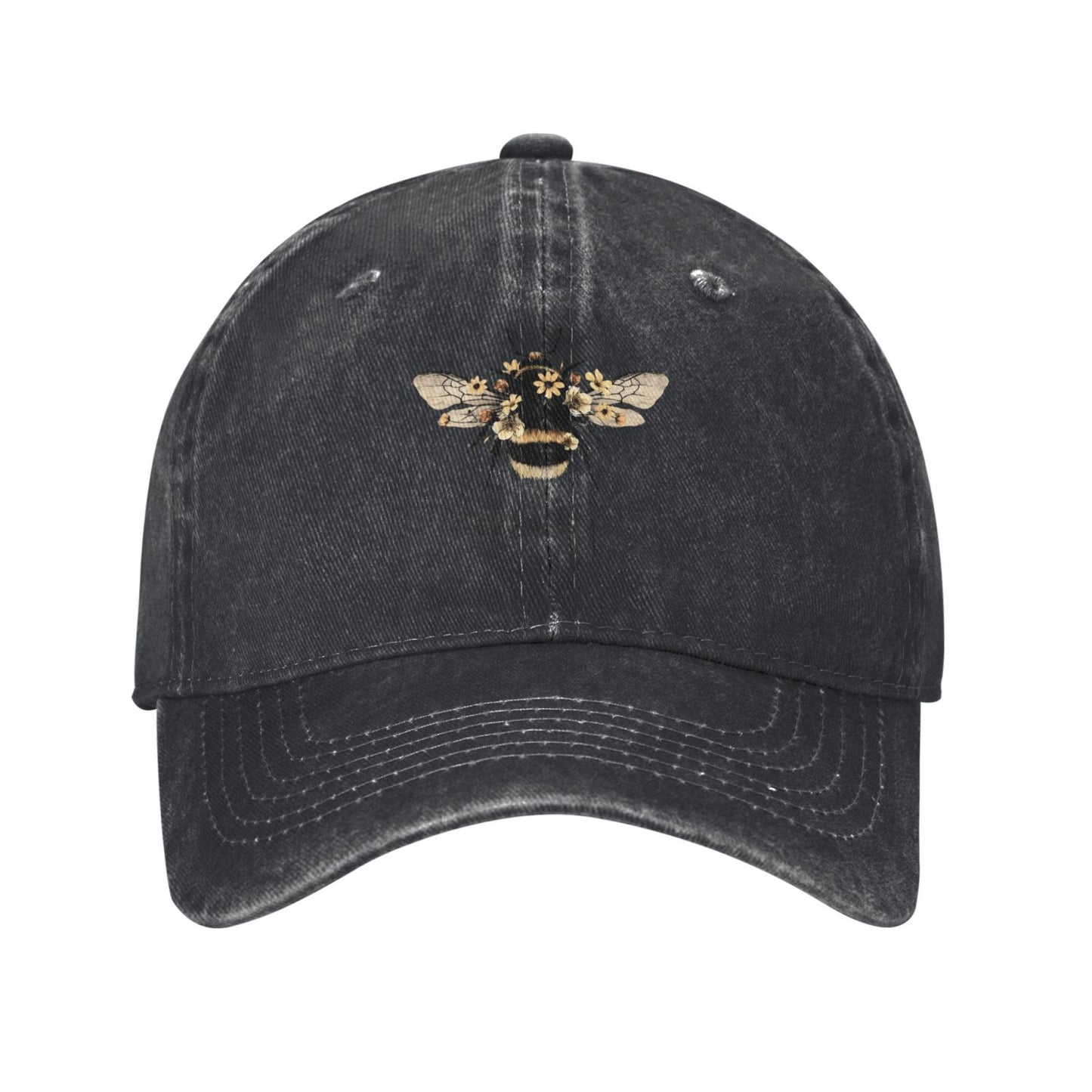 Happy Bee Print Printed unisex baseball cap adjustable cap outdoor sun hats trucker hat