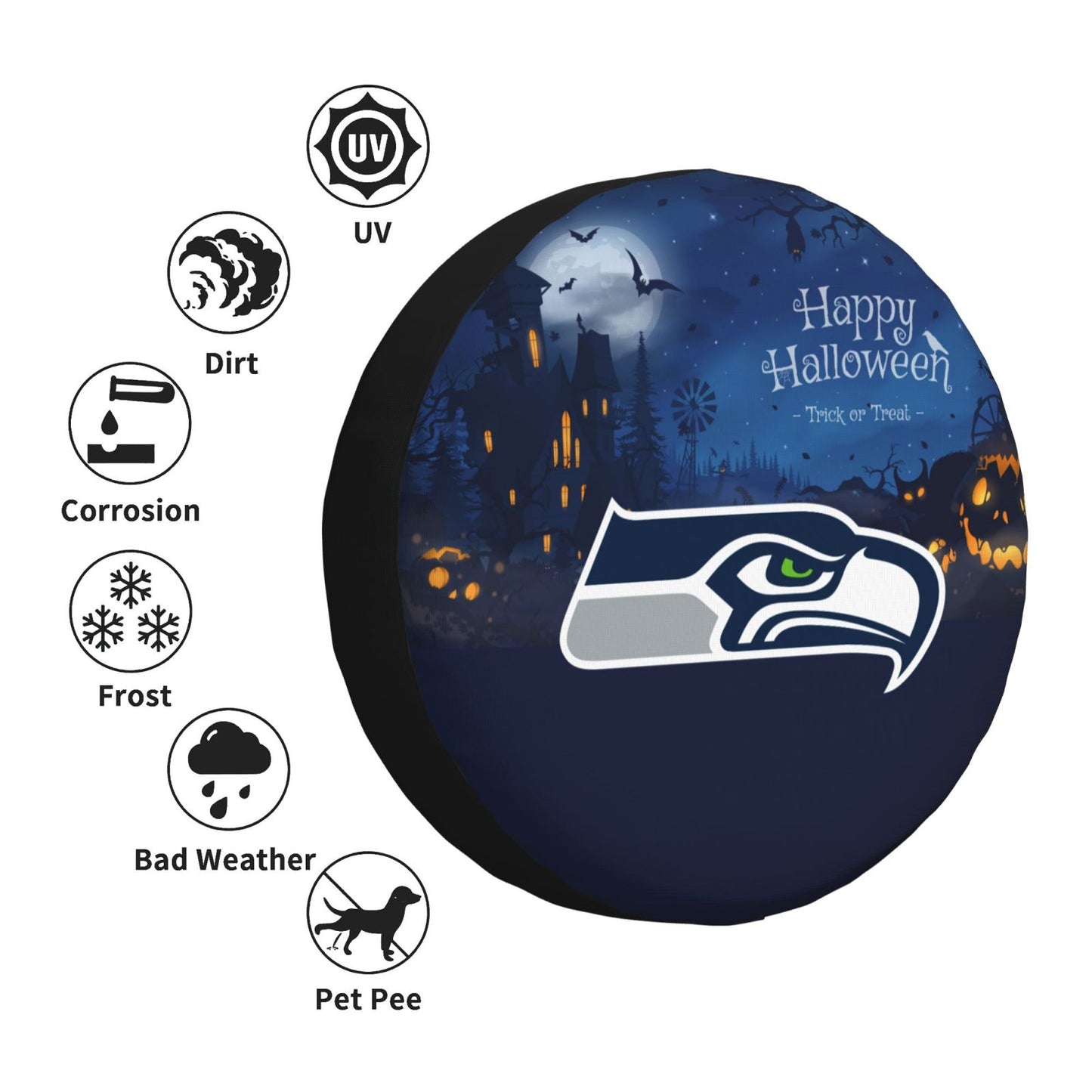 Seattle Seahawks printed car tire cover Happy Halloween printed tire dust cover