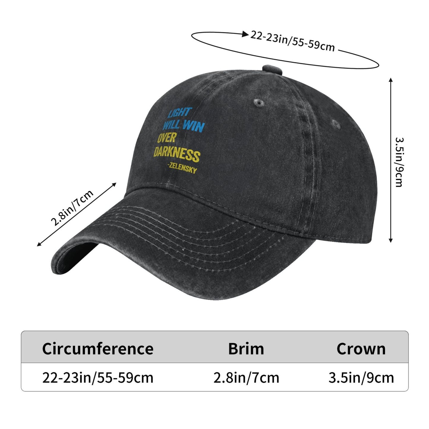 Light Will Win Over Darkness Zelensky Printed unisex baseball cap adjustable cap outdoor sunshade trucker hat