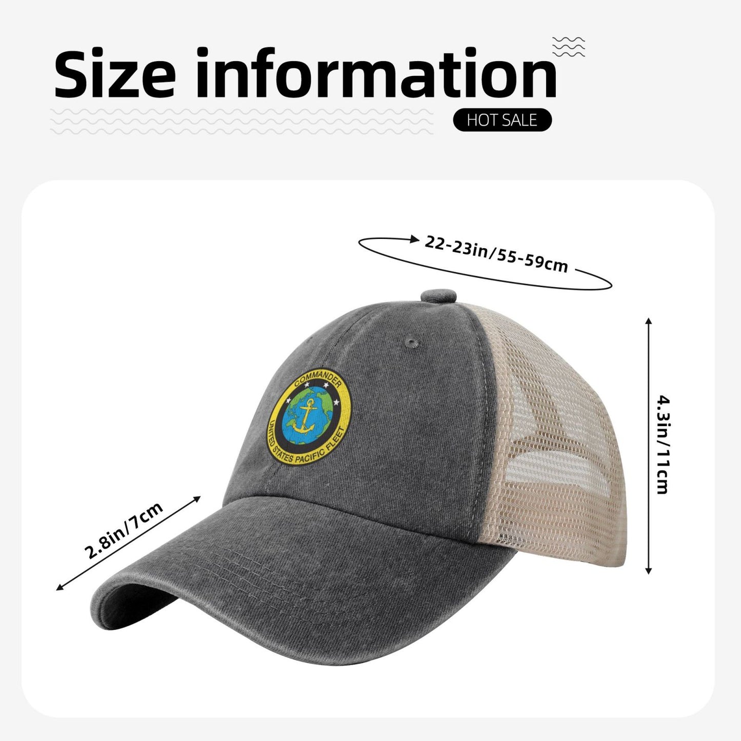 U.S. Pacific Fleet Printed unisex baseball cap adjustable grid baseball cap veteran gift