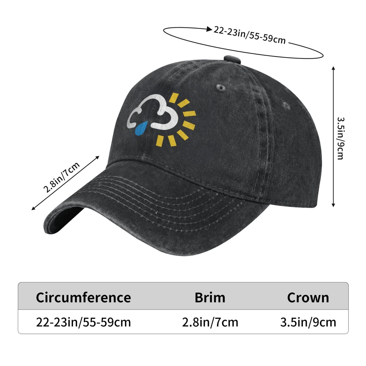 Weather Symbol Sunny Spells With Showers Printed unisex baseball cap adjustable cap outdoor sun hats trucker hat