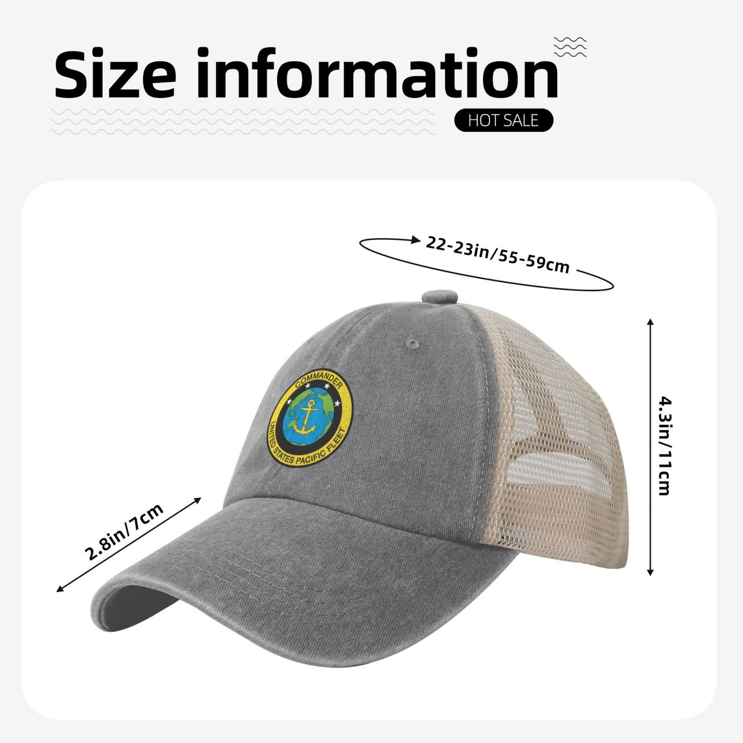 U.S. Pacific Fleet Printed unisex baseball cap adjustable grid baseball cap veteran gift