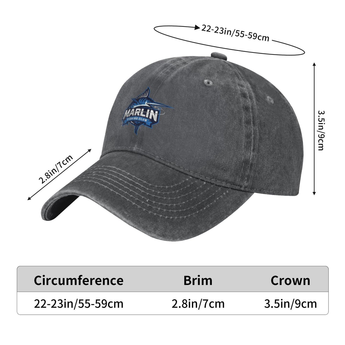 Marlin Fishing Club Logo Printed unisex baseball cap adjustable cap outdoor sun hats trucker hat