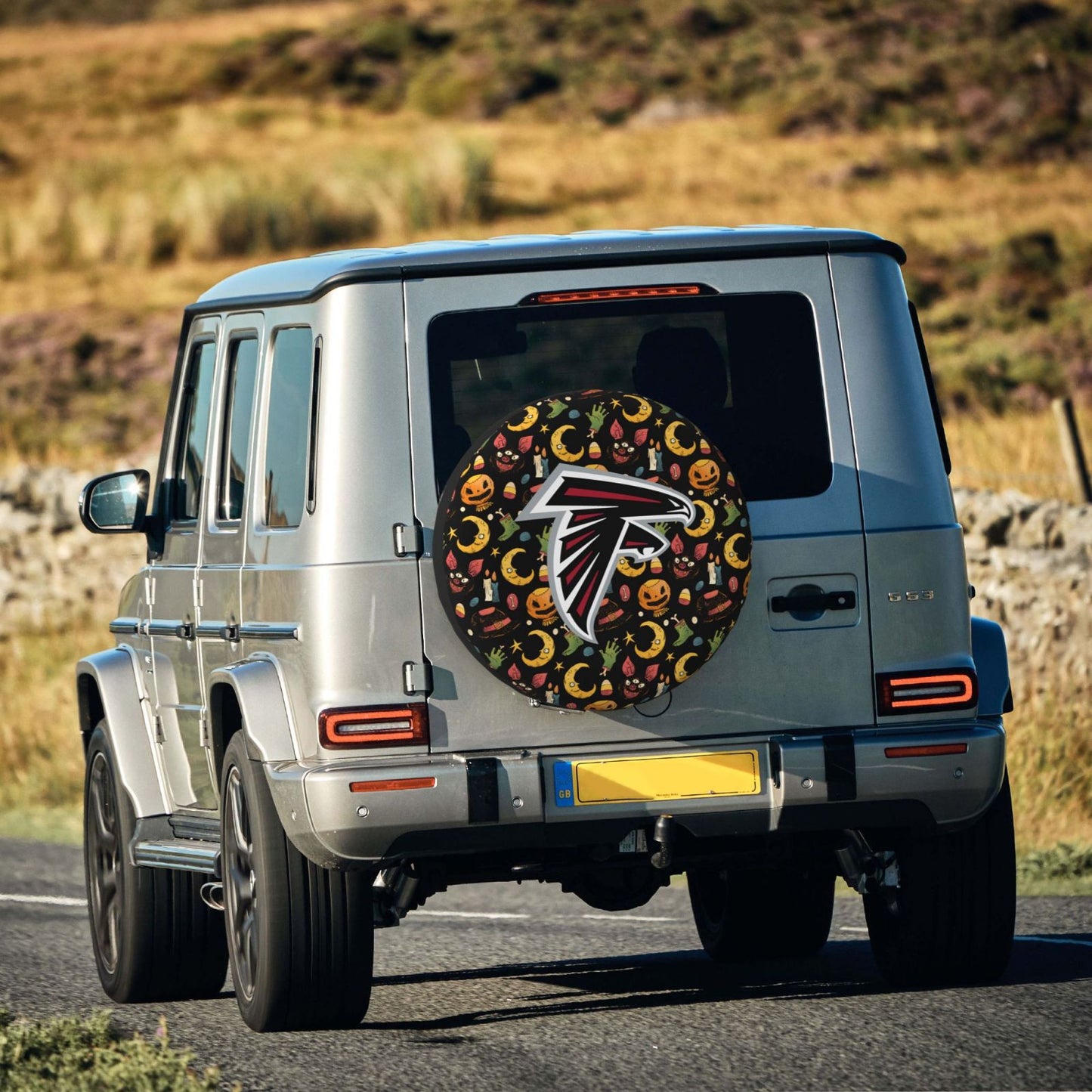 Atlanta Falcons logo Halloween Pumpkin Moon Print Car Tire Cover Tire Dust Cover