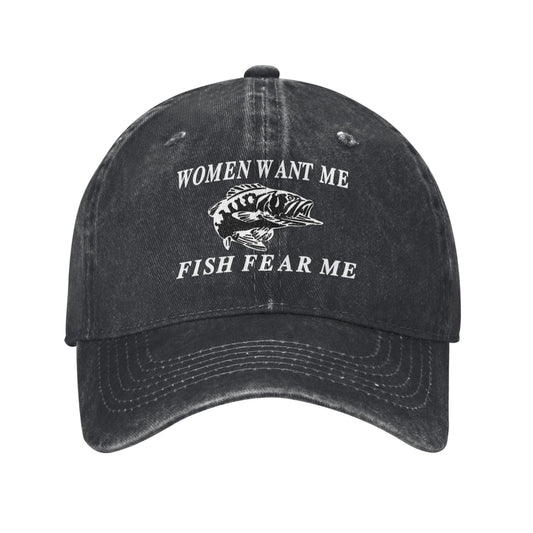 Women Want Me Fish Fear Me Printed unisex baseball cap adjustable cap outdoor sun hats trucker hat
