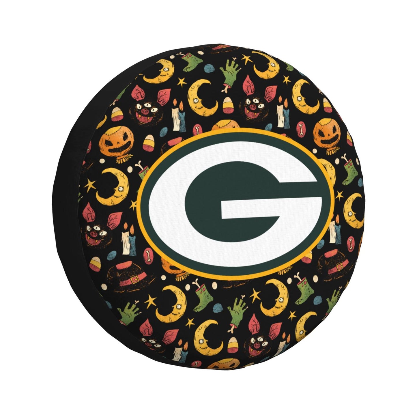 Green Bay Packers logo Halloween Pumpkin Moon Print Car Tire Cover Tire Dust Cover