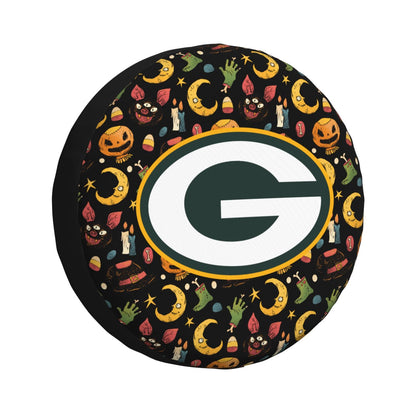 Green Bay Packers logo Halloween Pumpkin Moon Print Car Tire Cover Tire Dust Cover