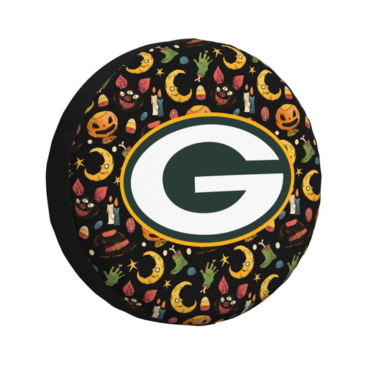 Green Bay Packers logo Halloween Pumpkin Moon Print Car Tire Cover Tire Dust Cover