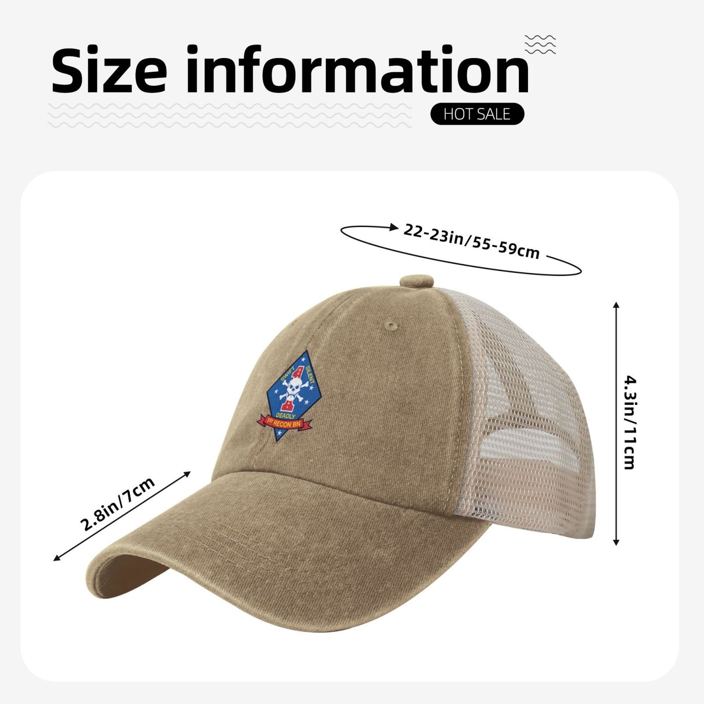 1st Recon Bn Color Printed unisex baseball cap adjustable grid baseball cap veteran gift